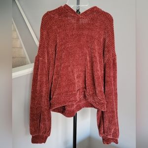 Gypsies & Moondust L Women's Burgundy Chenille Hoodie Long sleeves Juniors' Top